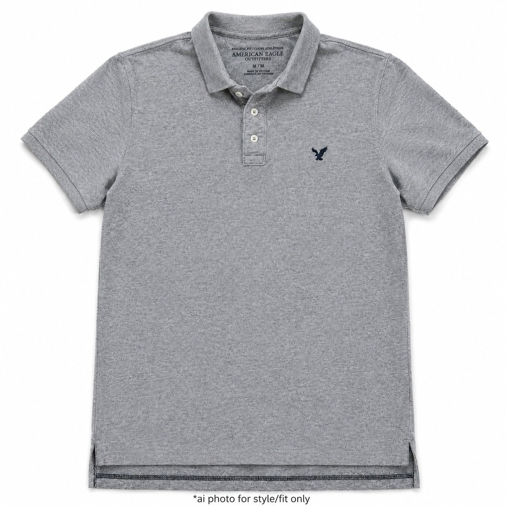 American Eagle Outfitters M Gray Athletic Fit Polo Shirt Short Sleeve Logo